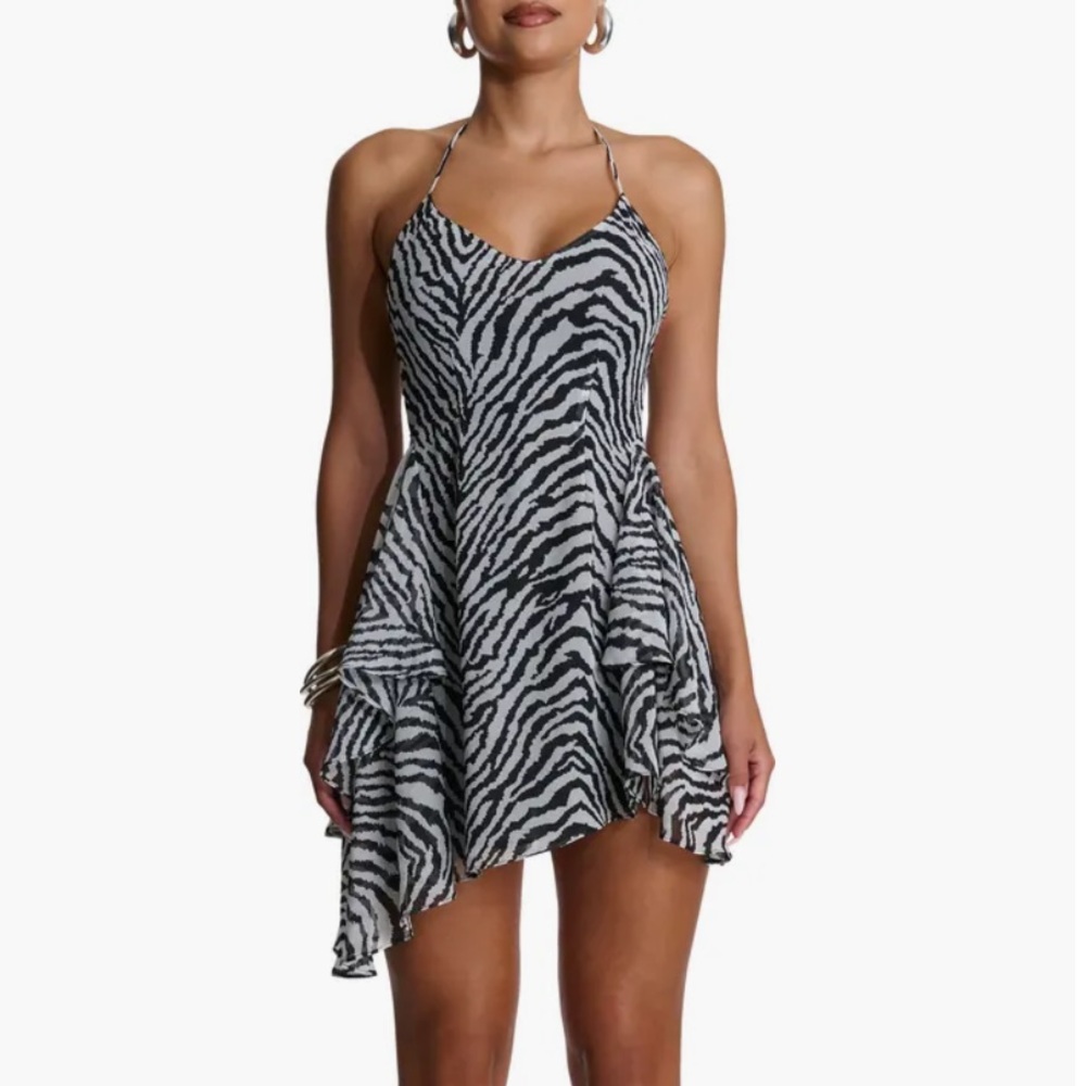 Zebra Print Halter Chiffon Mini Dress | Naked Wardrobe
